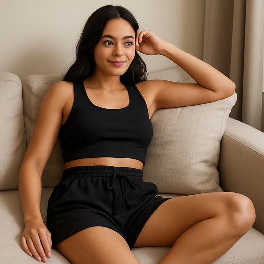 Black Crop Tank Top and Short Set
