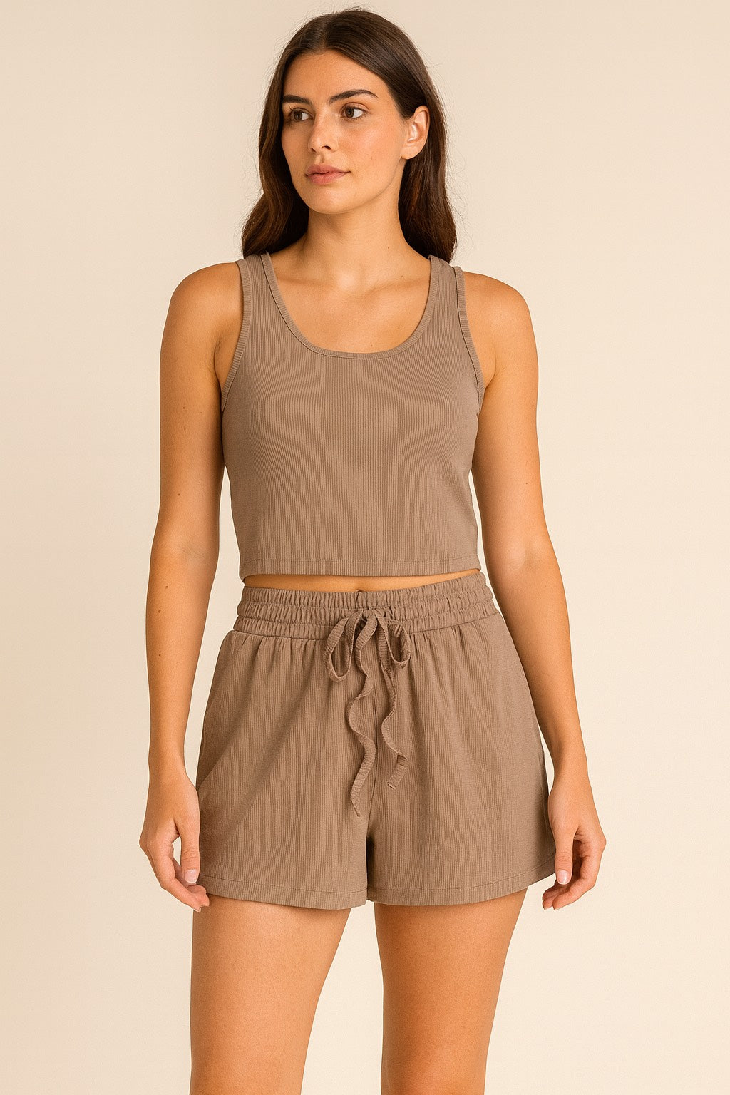 Taupe Crop Tank Top & Short Set