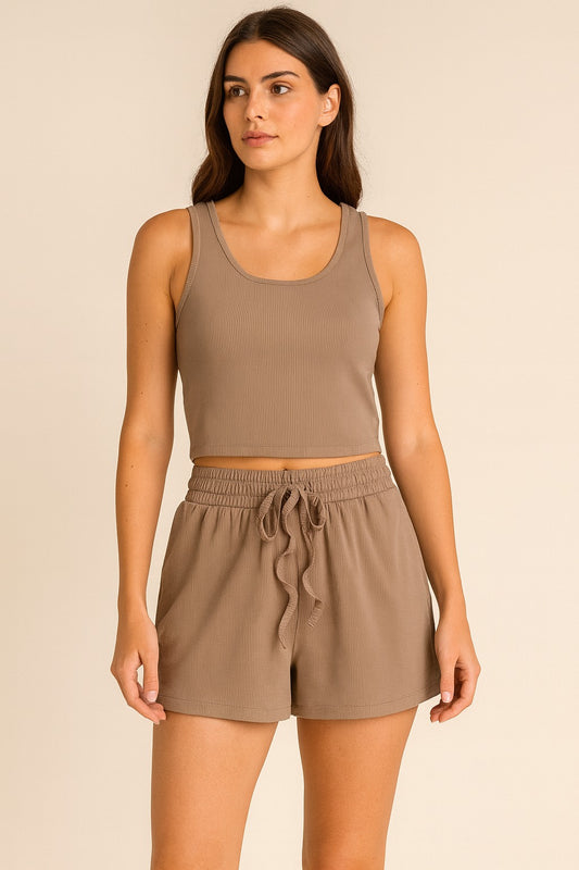 Taupe Crop Tank Top & Short Set