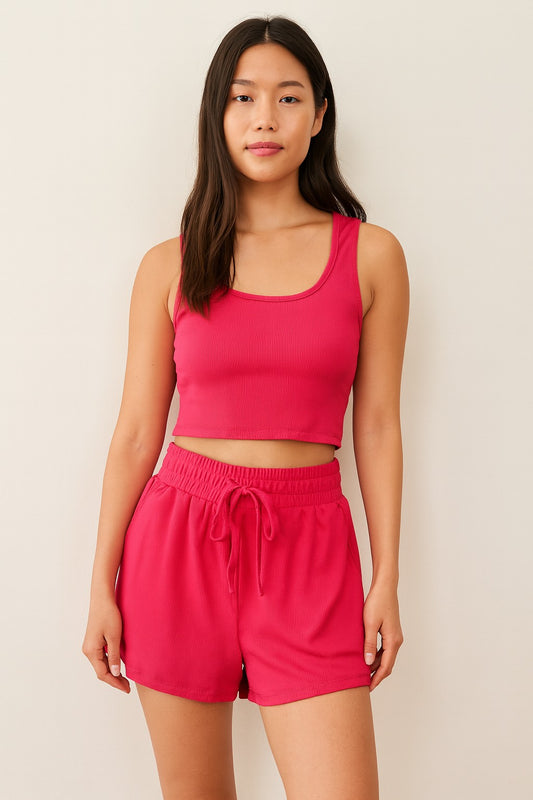 Fuchsia Crop Tank Top & Short Set