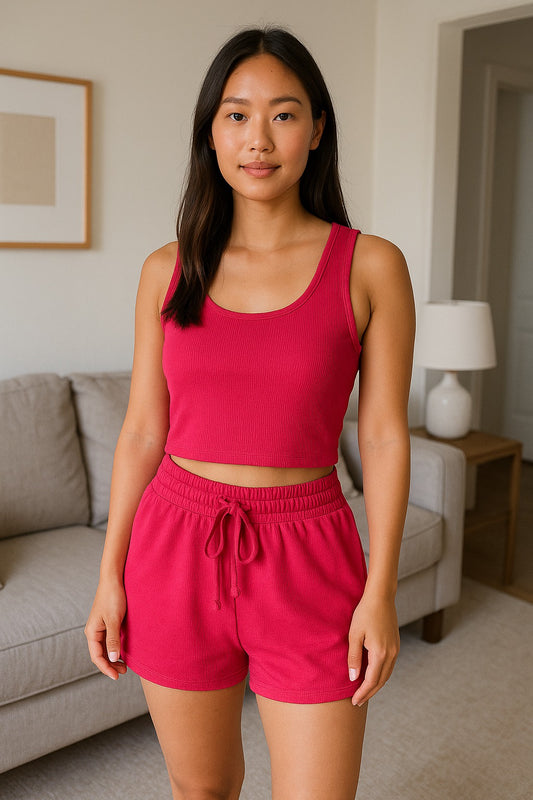 Fuchsia Crop Tank Top & Short Set