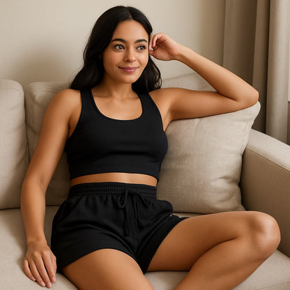 Black Crop Tank Top and Short Set
