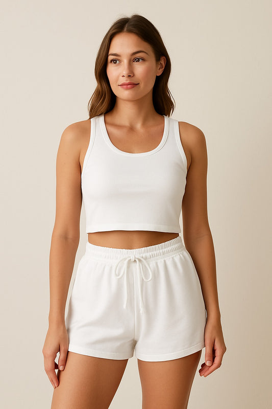 White Crop Tank Top & Short Set