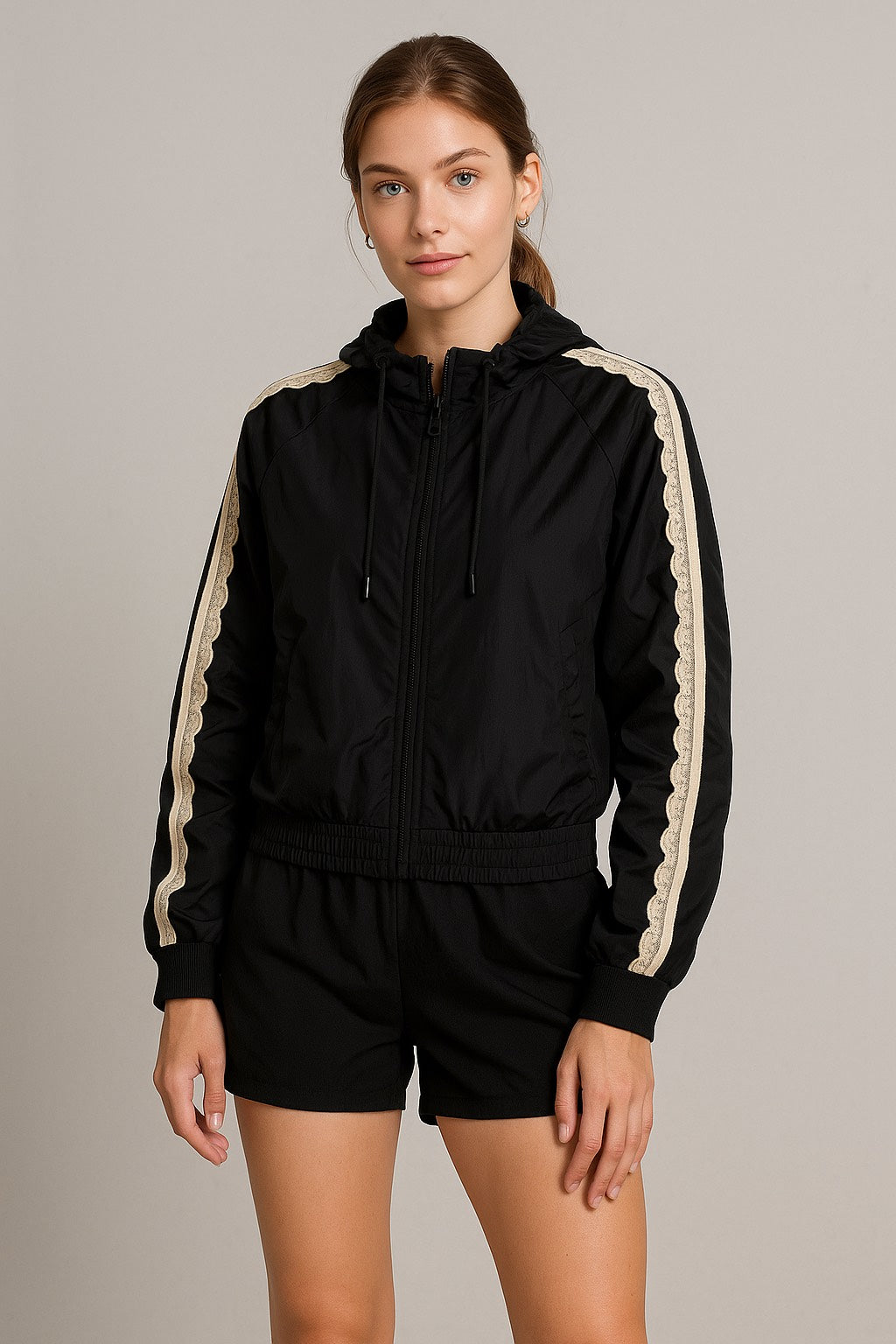 Black Nylon Laced Track Jacket