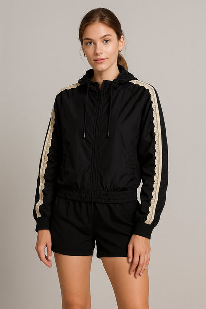Black Nylon Laced Track Jacket