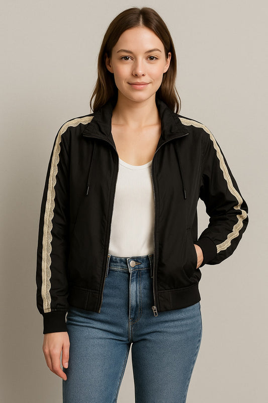 Black Nylon Laced Track Jacket