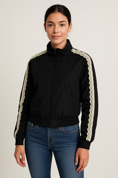Black Nylon Laced Track Jacket