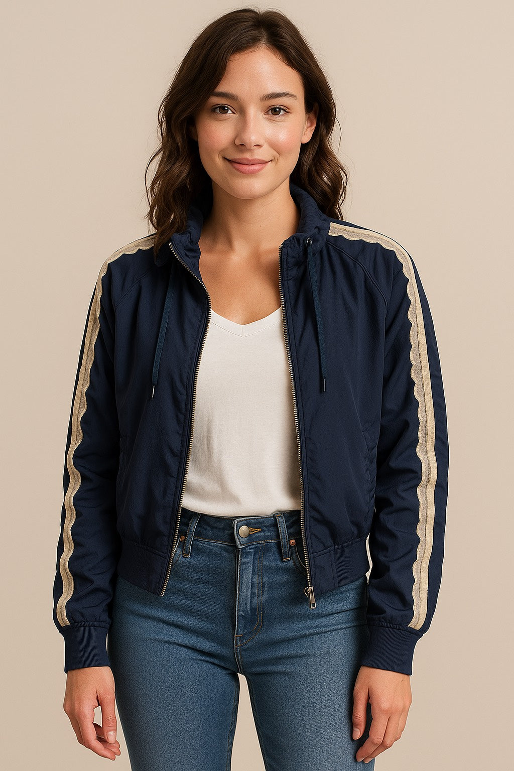 Navy Nylon Laced Track Jacket