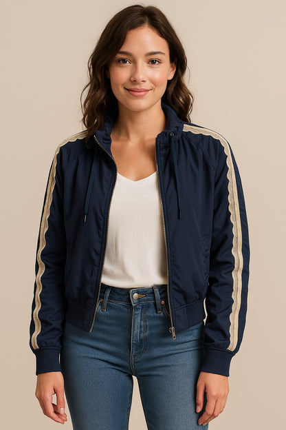 Navy Nylon Laced Track Jacket