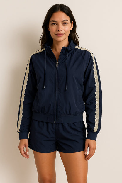 Navy Nylon Laced Track Jacket