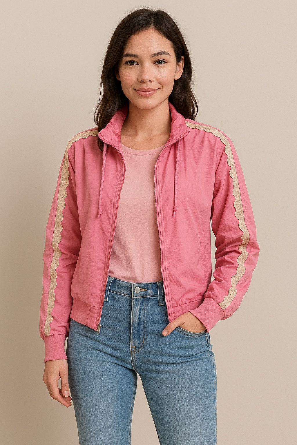 Pink Nylon Laced Track Jacket