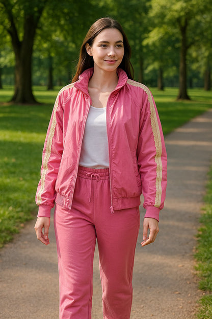 Pink Nylon Laced Track Jacket