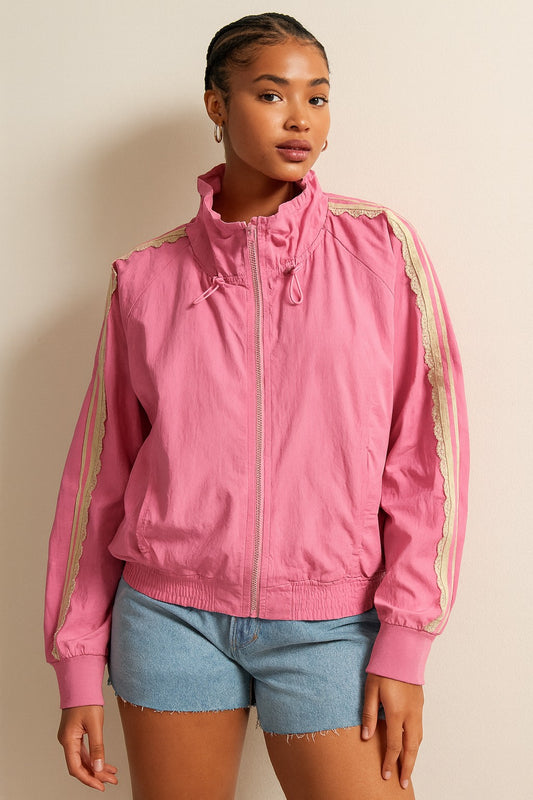 Pink Nylon Laced Track Jacket