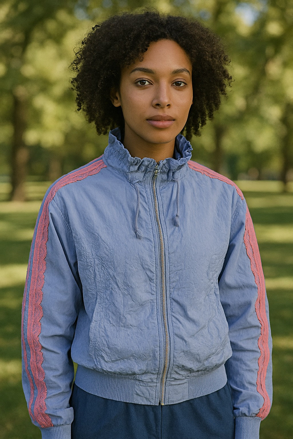 Baby Blue Nylon Laced Track Jacket