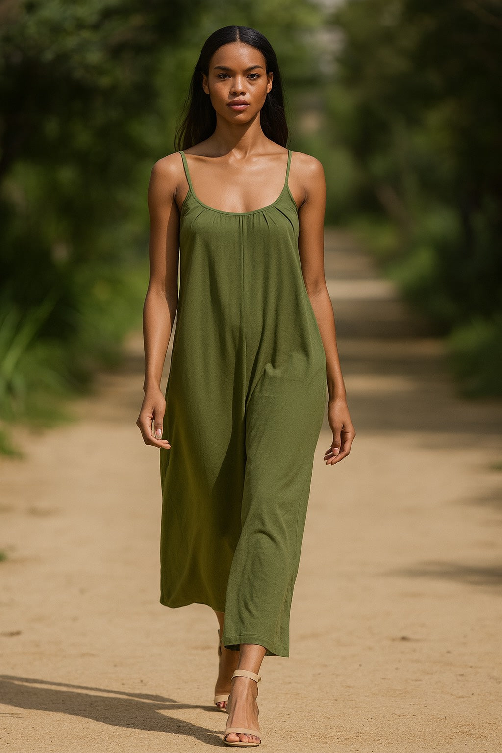 Olive Spaghetti Strap Jumpsuit