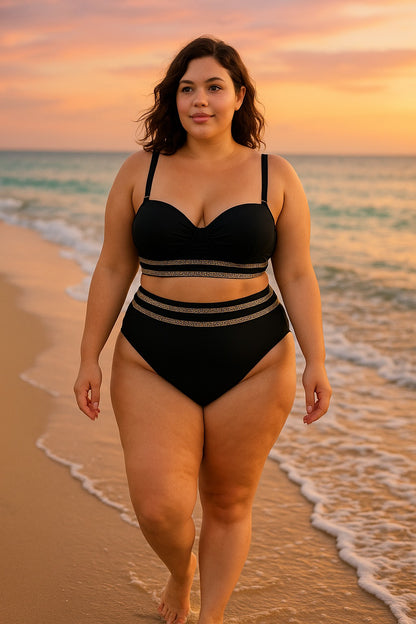 Black Underwire High Waist Bikini Set (Plus Size)